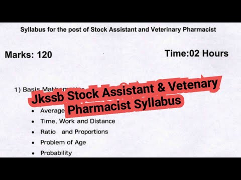 Jkssb Syllabus ðŸ‘‰ Stock Assistant &amp; Vetenary Pharmacist ðŸ‘‰ Pdf Link ðŸ‘‡#jkssbjobs