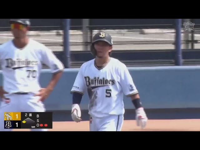 【ファーム】バファローズ・西野真弘 右中間へのタイムリー3ベースで同点に追いつく!!  2023年8月9日 オリックス・バファローズ 対 福岡ソフトバンクホークス