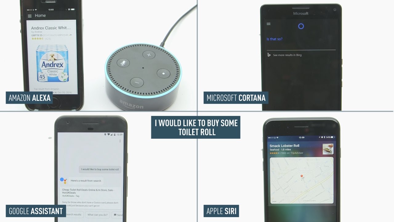 Google Assistant vs Siri vs Cortana vs Alexa - YouTube