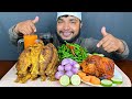 Asmr Eating Spicy Fish Fry and Grilled chicken with spicy chilli, Eating Video