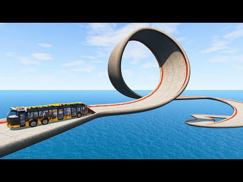 Impossible Loop Spiral Bridge Crossing Cars Vs Cliff and Deep Water - BeamNG Drive