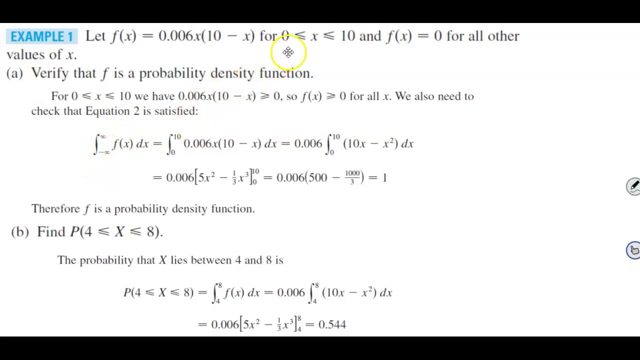Math 1B 6.8 Example 1: Verify f is a probability density function