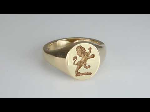 9ct Gold Oval Signet Ring with Lion Seal Engraving - S1475