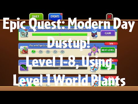 PvZ2 Epic Quest: Modern Day Dustup!, Level 1-8, Using Level 1 World Plants - Gameplay