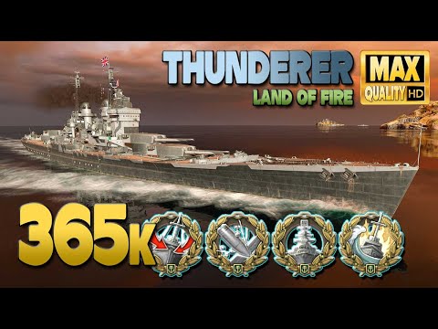Battleship Thunderer: Big game on map Land of Fire - World of Warships