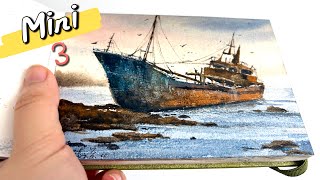Nostalgic Mood… An Old Boat Moored by the Seaside at Dusk. Palm- Sized Watercolor【No.3】