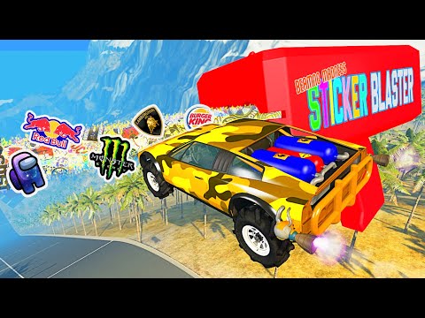 BeamNG.drive - Cars Jumping through Sticker Blaster