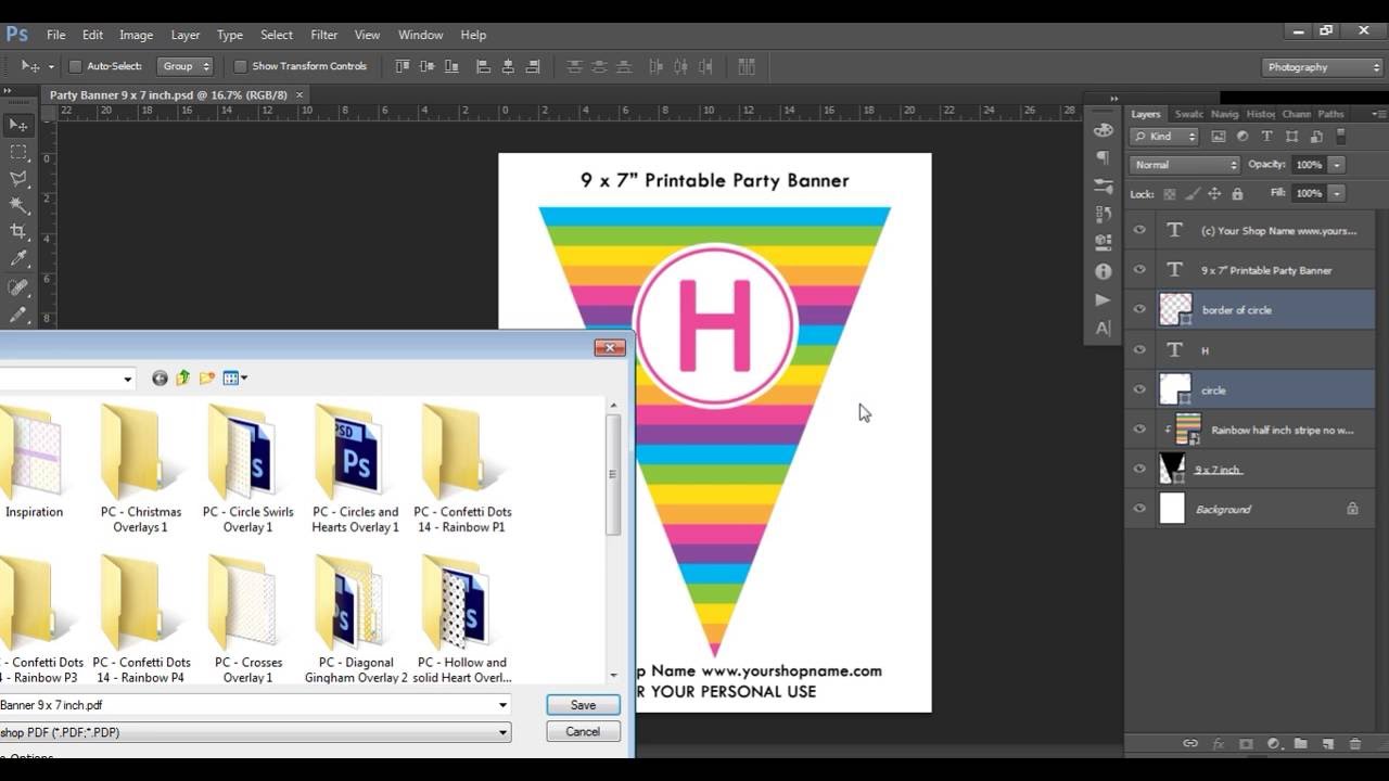 How to make a printable party banner in Photoshop, pennant flag, bunting, diy party decorations