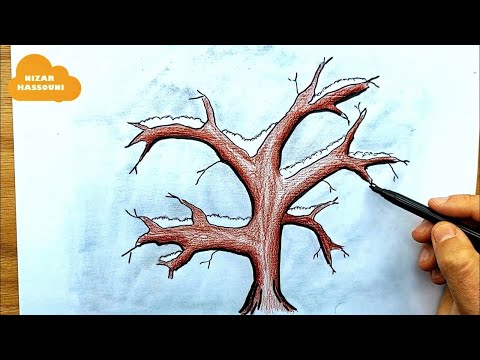 Comment dessiner un arbre en hiver sans feuille facile
