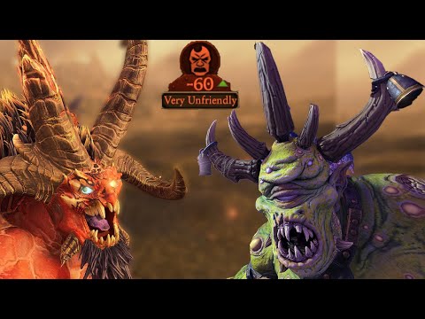 Skarbrand Unfriendly Diplomacy Lines To Daemon Prince - Total War Warhammer 3