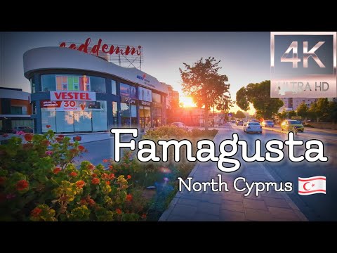 4K walking tour during a beautiful sunset in Famagusta city center in North Cyprus (summer 2023)!
