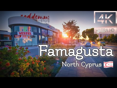 4K walking tour during a beautiful sunset in Famagusta city center in North Cyprus (summer 2023)!