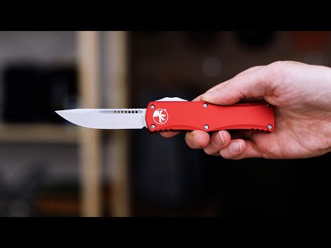 Microtech Hera S/E Stonewashed Single Edge Red OTF Automatic Knife For Sale