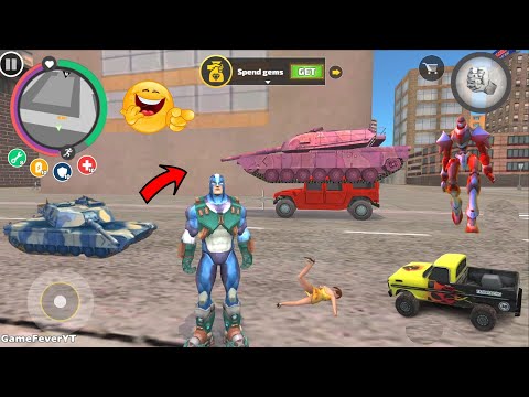 Rope Hero: Vice Town (Pink Tank Land on Red Car Jeep) Tank Suppressed on Car - Android Gameplay HD