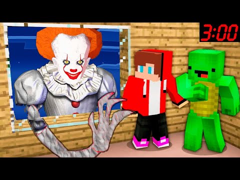 JJ and Mikey HIDE From Scary PENNYWISE in Minecraft Challenge Maizen Security House