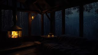 Quiet Cabin Night in The Forest with Rain & Fireplace Sounds | Cozy Sleep Ambience for Relaxation