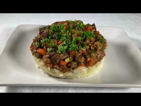 Chestnuts, mushrooms stew with mashed potatoes