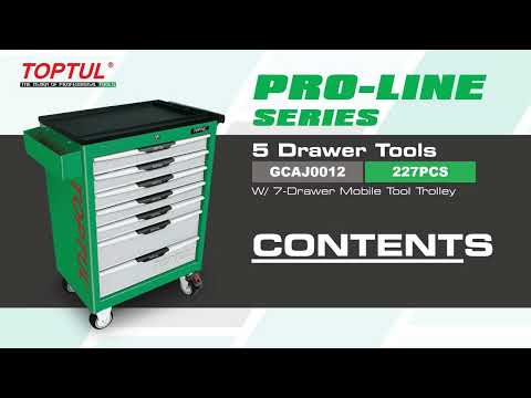 TOPTUL PRO-Line Series W/7 Drawer Mobile Tool Trolley 227PCS Mechanical Tool Set (GCAJ0012)