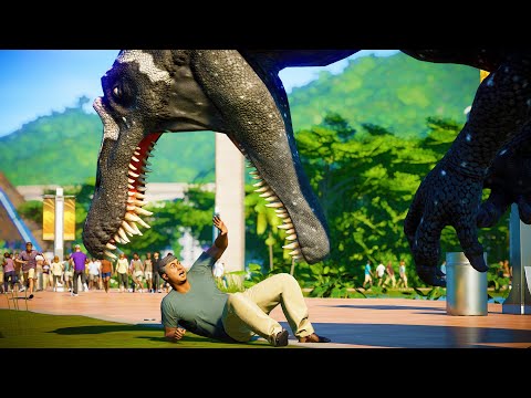 Jurassic World Evolution - T-Rex Vs Spinosaurus Breakout & Fight (T-Rex Fight Scene)