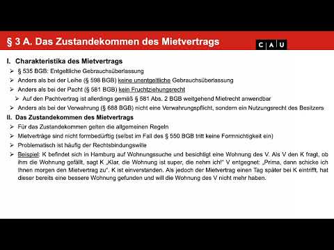 Schuldrecht BT – Folge 10 (Mietrecht: Zustandekommen des Mietvertrags, Mängelrechte des Mieters)