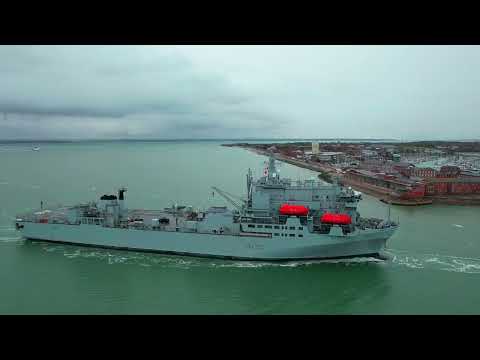 RFA Argus & HMS Lancaster Portsmouth 8/4/2022 4k drone footage frigate & Auxiliary ship Royal Navy
