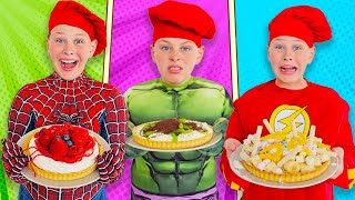 Cooking Challenge - Ali into Hulk Flash and Spiderman costumes