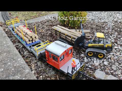 XXL Holz Ganzzug auf meiner RhB LGB Gartenbahn Fahrtag März 2021