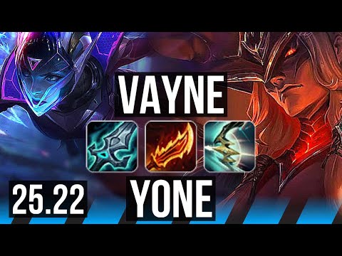 VAYNE vs YONE (MID) | 61k DMG, 8 solo kills, Legendary | KR Diamond | 25.22