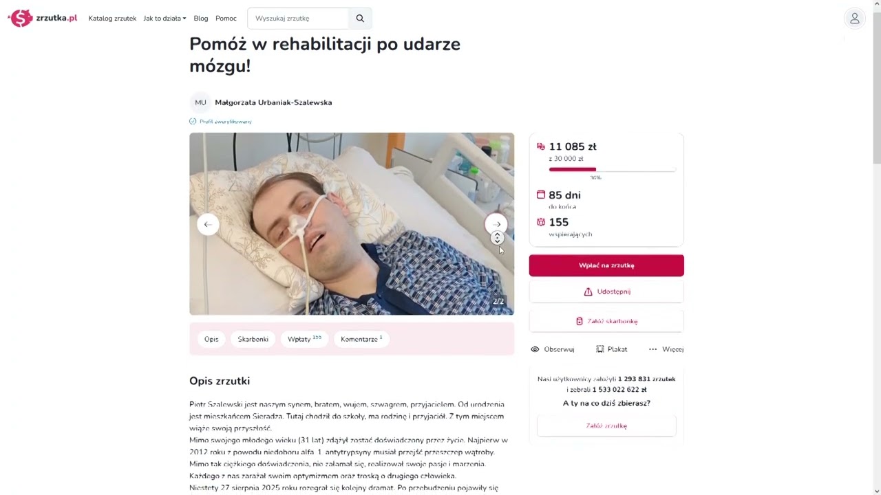 Zbiórka dla Piotra Szalewskiego na pomoc w rehabilitacji po udarze mózgu | OGŁOSZENIE