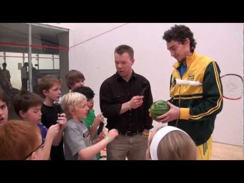 Squash star Cameron Pilley vs. a watermelon