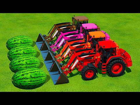 LOAD WATERMELONS WITH COLORED JOHN DEERE TRACTORS - Farming Simulator 22
