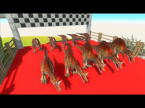 5x SPINOSAURUS vs 5x T-REX vs 2x DRAGON DEATH CLIMB - Animal Revolt Battle Simulator