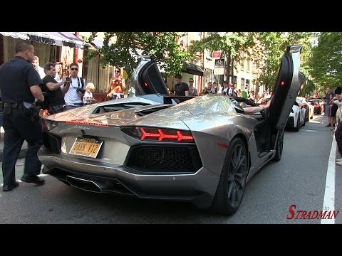 Angry Police Officer stops LOUD revving Lamborghini Aventador Roadster in New York City!