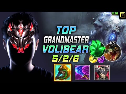 GrandMaster Volibear TOP vs Renekton - 천상계 탑 볼리베어 템트리 룬 신파자 착취 ボリベア Волибир 不灭狂雷 - LOL KR 11.16