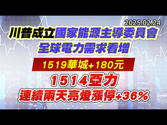 20250224《股市最錢線》#高閔漳 “川普成立國家能源主導委員會，全球電力需求看增，1519華城+180元，1514亞力連續兩天亮燈漲停+36%”