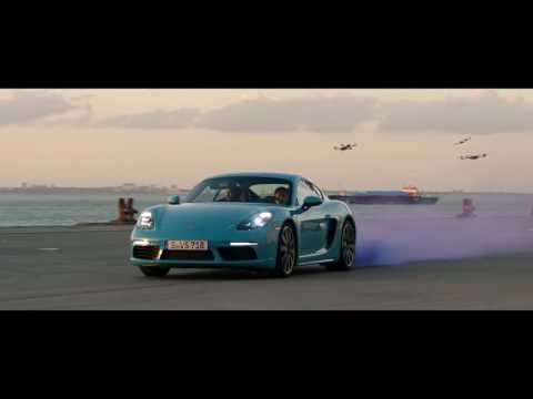 Race drones vs.  Porsche 718 Cayman.