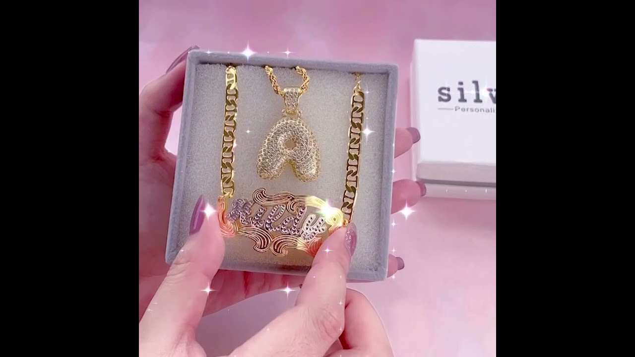 Letter Initial Necklace & Double Layer Two Tone Name Bracelet Set | Mother's Day Gift