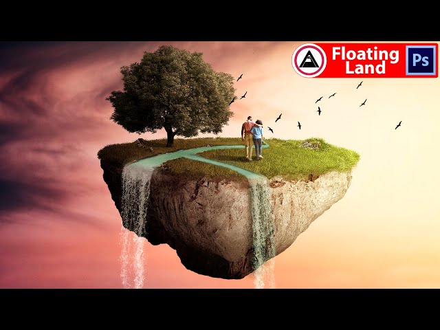 Floating land with river and a couple photo manipulation