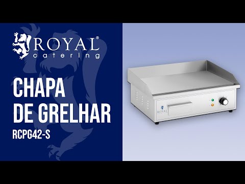 vídeo - Chapa de grelhar - 530 x 350 mm - Royal Catering - lisa - 3,000 W