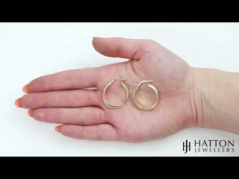 9ct White & Yellow Gold Moondust & Ribbed Edge Hoop Earrings-29mm