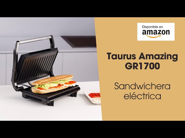 Vídeo relacionado con Taurus Amazing - Sandwichera eléctrica GR1700 700W, Placas grill antiadherentes, Placa superior auto ajustable, Cool touch, Calentamiento rápido, Sistema de bloqueo, Almacenaje vertical, Gris