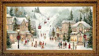 Download lagu Animated winter wonderland ski town | Golden tv screensaver framed snowfall with music HDR mp3