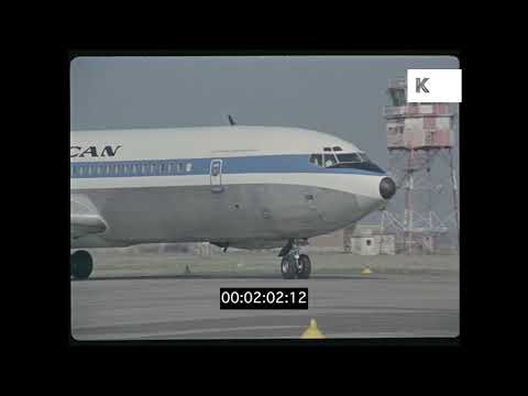 Pan Am 747 Planes on Runway, 1960s Rome Airport, 35mm