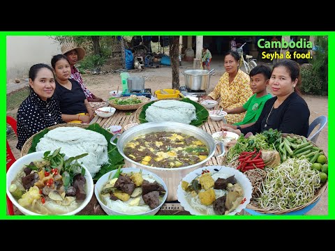 Making Soup For Khmer Rice Noodle! Eating Nom Banh Chok Sros! How To Make Nom Banh Chok Sros ?