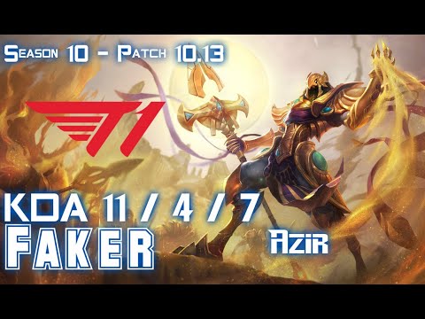 T1 Faker AZIR vs RYZE Mid - Patch 10.13 KR Ranked