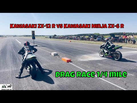 Kawasaki ZX-12 R vs Kawasaki Ninja ZX-6 R motorcycle drag race 1/4 mile 🚦🏍 - 4K UHD