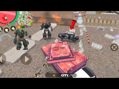 Rope Hero: Vice Town (Pink Tank Destroy Police Car Robot & Helicopter) Snow Man outside Army Base