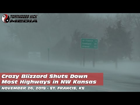 White Out Blizzard Conditions Close Highways - 11/26/2019 St. Francis, KS