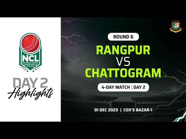 Highlights | 27th NCL 25-26 | Rangpur VS Chattogram | Cox’s Bazar 1 | Round 6 | 4 Day Match | Day 2