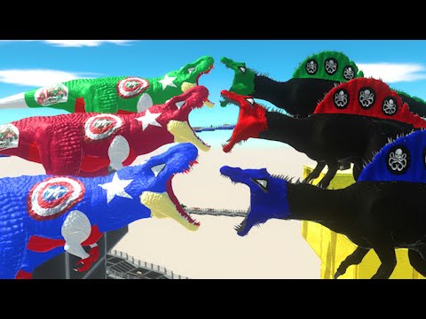 Captain America T-rex Dinosaur Ranger Death Run Skyfall with HPBAR-Animal Revolt Battle Simulator